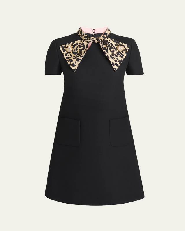 Leopard Bow Crepe Couture Mini Dress